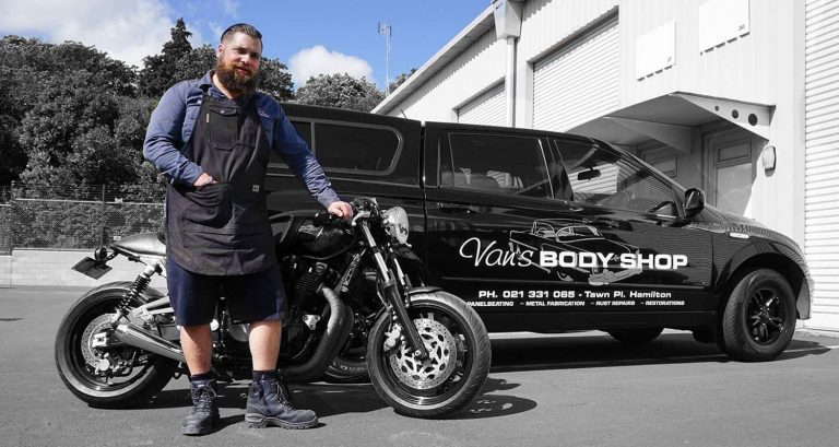 Custom motorcycle building in the Tron